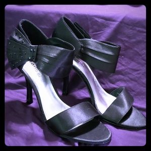 Beautiful Black Satin Maripe Open Toe Sandal